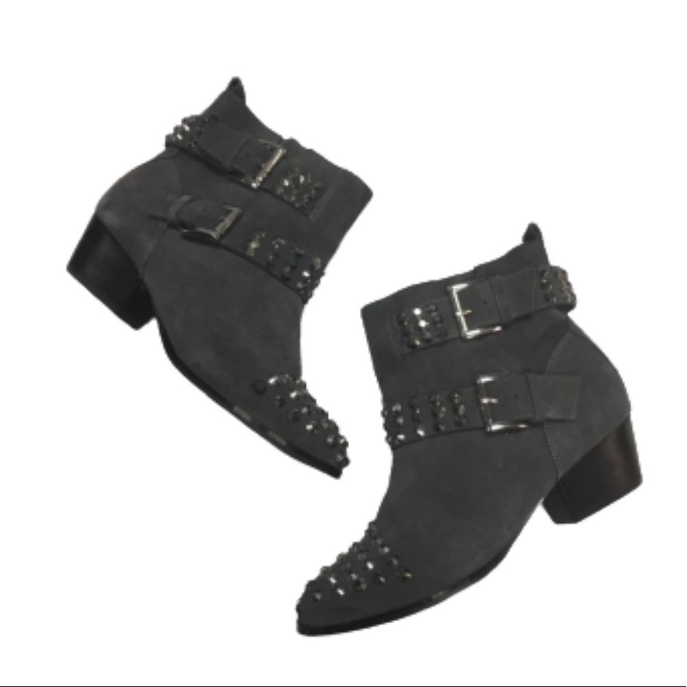 Twiggy London | Grey Suede Studded Ankle Booties